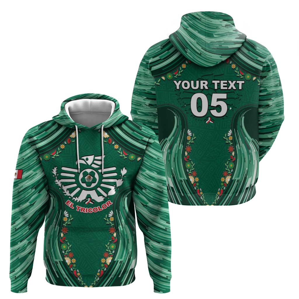 Custom Mexico Football Zip Hoodie Aztec Eagle With Mini Floral Patterns