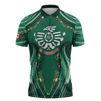 Custom Mexico Football Zipper Polo Shirt Aztec Eagle With Mini Floral Patterns