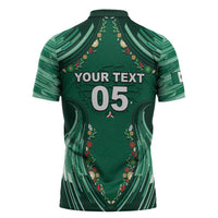 Custom Mexico Football Zipper Polo Shirt Aztec Eagle With Mini Floral Patterns