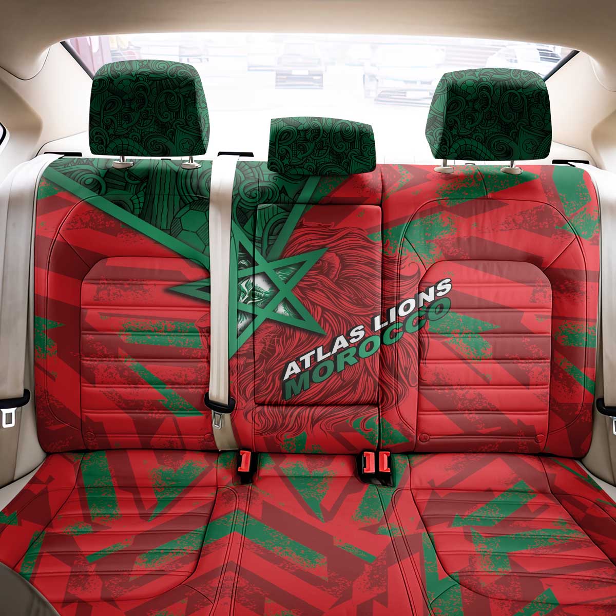 Morocco Football Back Car Seat Cover Pentagram Red Lion African