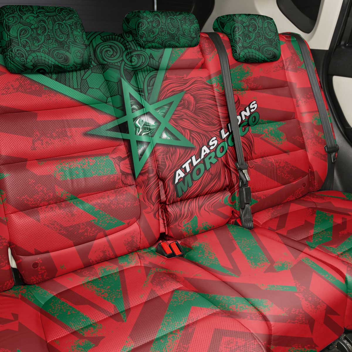 Morocco Football Back Car Seat Cover Pentagram Red Lion African