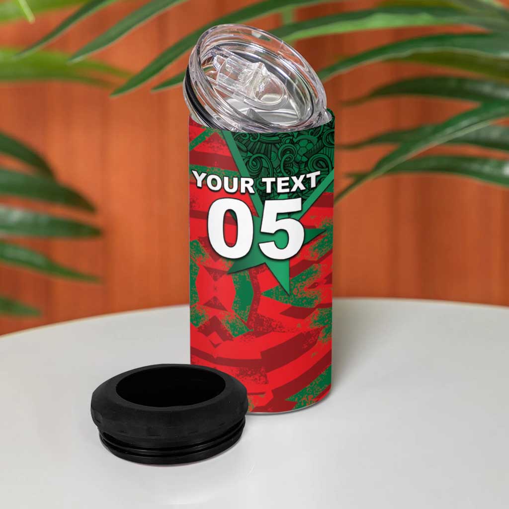 Custom Morocco Football 4 in 1 Can Cooler Tumbler Pentagram Red Lion African