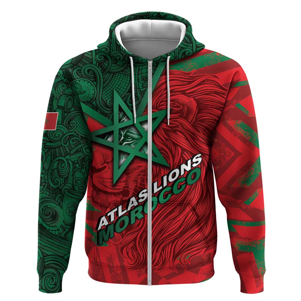 Custom Morocco Football Hoodie Pentagram Red Lion African