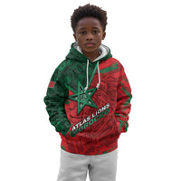 Custom Morocco Football Kid Hoodie Pentagram Red Lion African