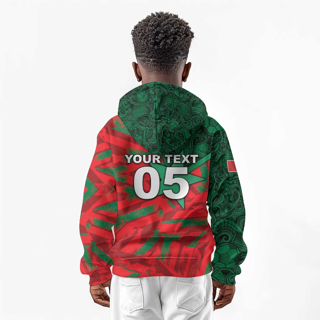 Custom Morocco Football Kid Hoodie Pentagram Red Lion African