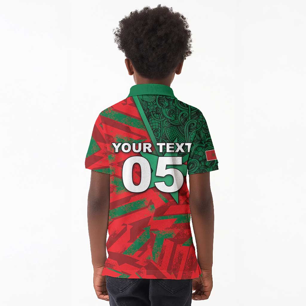 Custom Morocco Football Kid Polo Shirt Pentagram Red Lion African