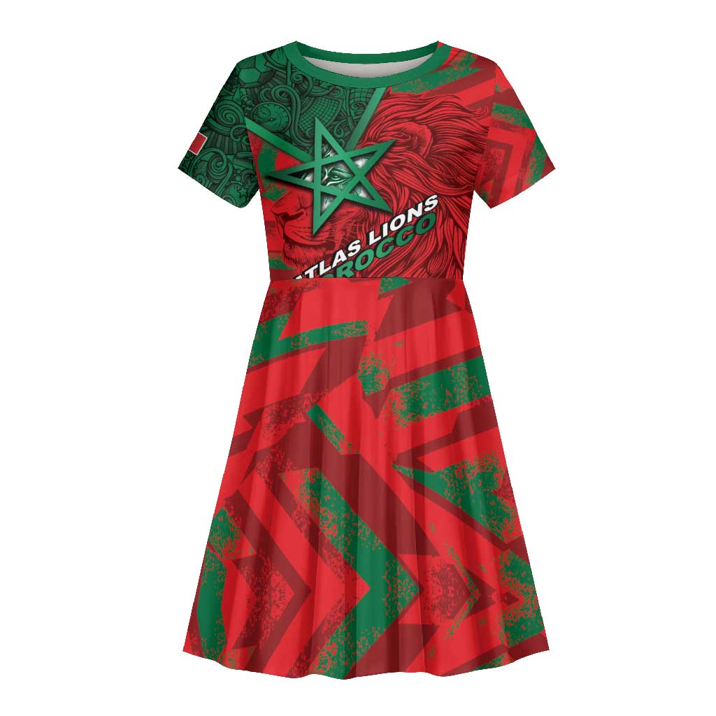 Custom Morocco Football Kid Short Sleeve Dress Pentagram Red Lion African