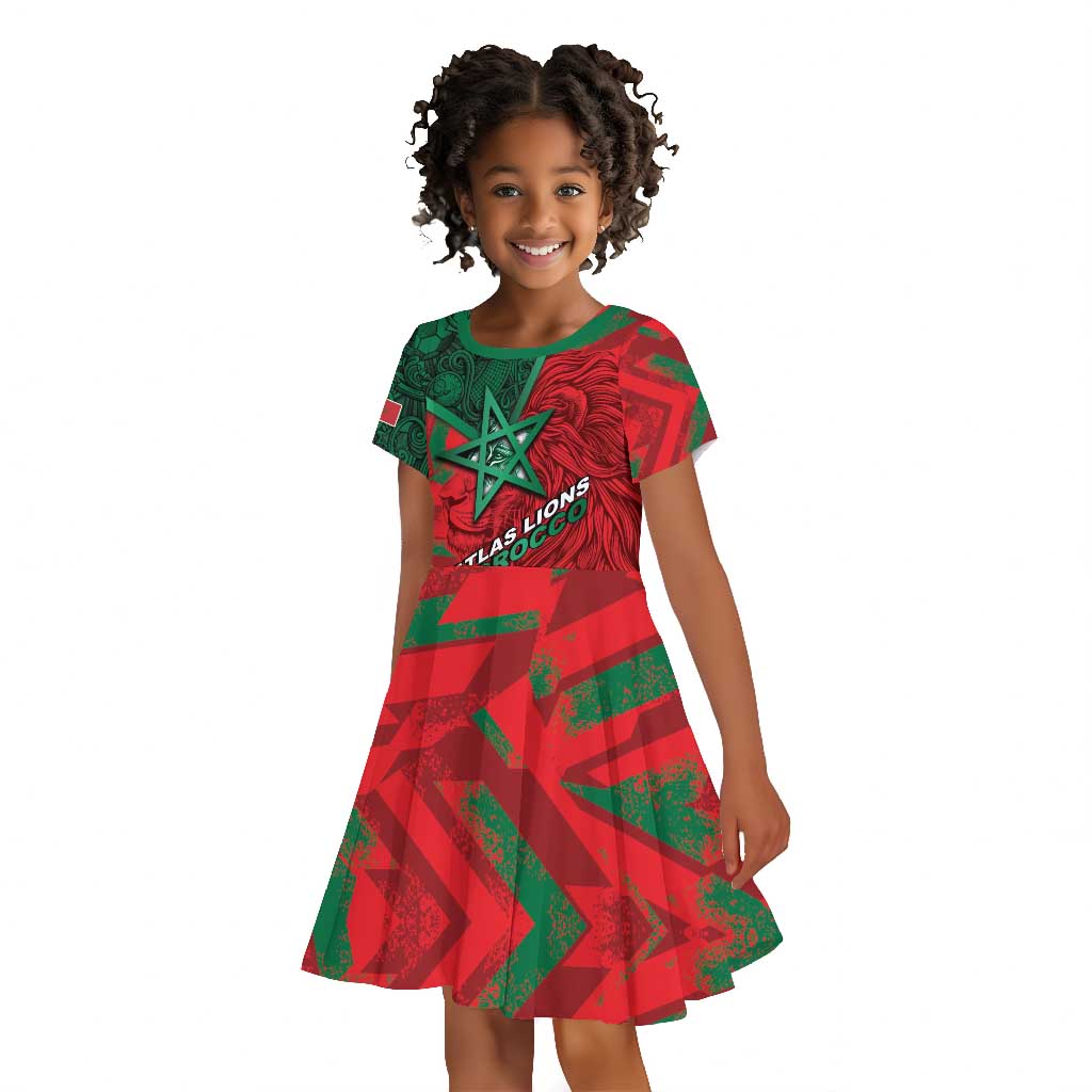 Custom Morocco Football Kid Short Sleeve Dress Pentagram Red Lion African