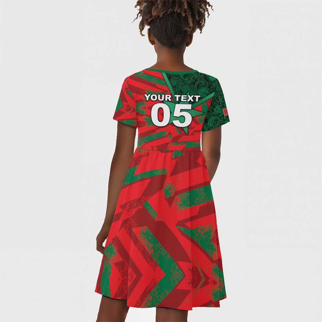 Custom Morocco Football Kid Short Sleeve Dress Pentagram Red Lion African