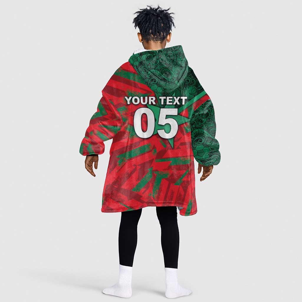 Custom Morocco Football Kid Wearable Blanket Hoodie Pentagram Red Lion African