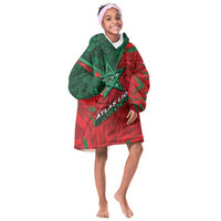 Custom Morocco Football Kid Wearable Blanket Hoodie Pentagram Red Lion African