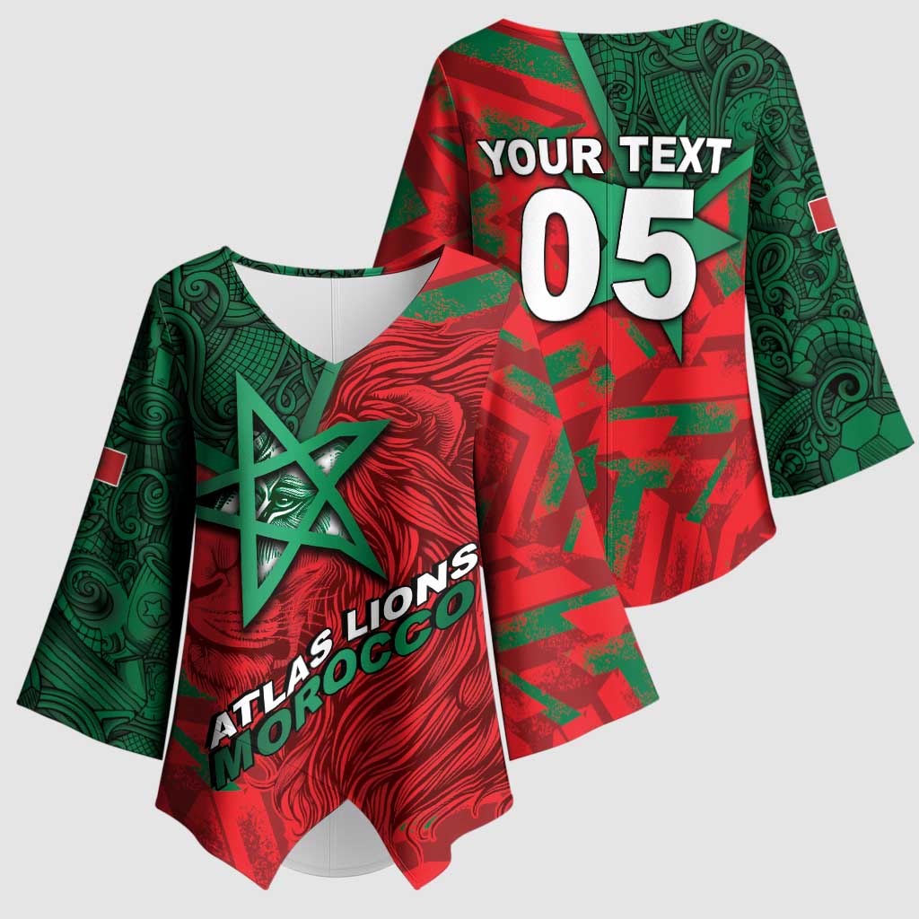 Custom Morocco Football Kimono Sleeve Blouse Pentagram Red Lion African