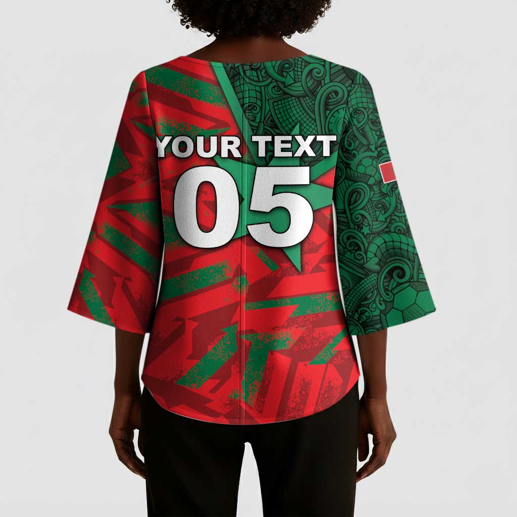 Custom Morocco Football Kimono Sleeve Blouse Pentagram Red Lion African
