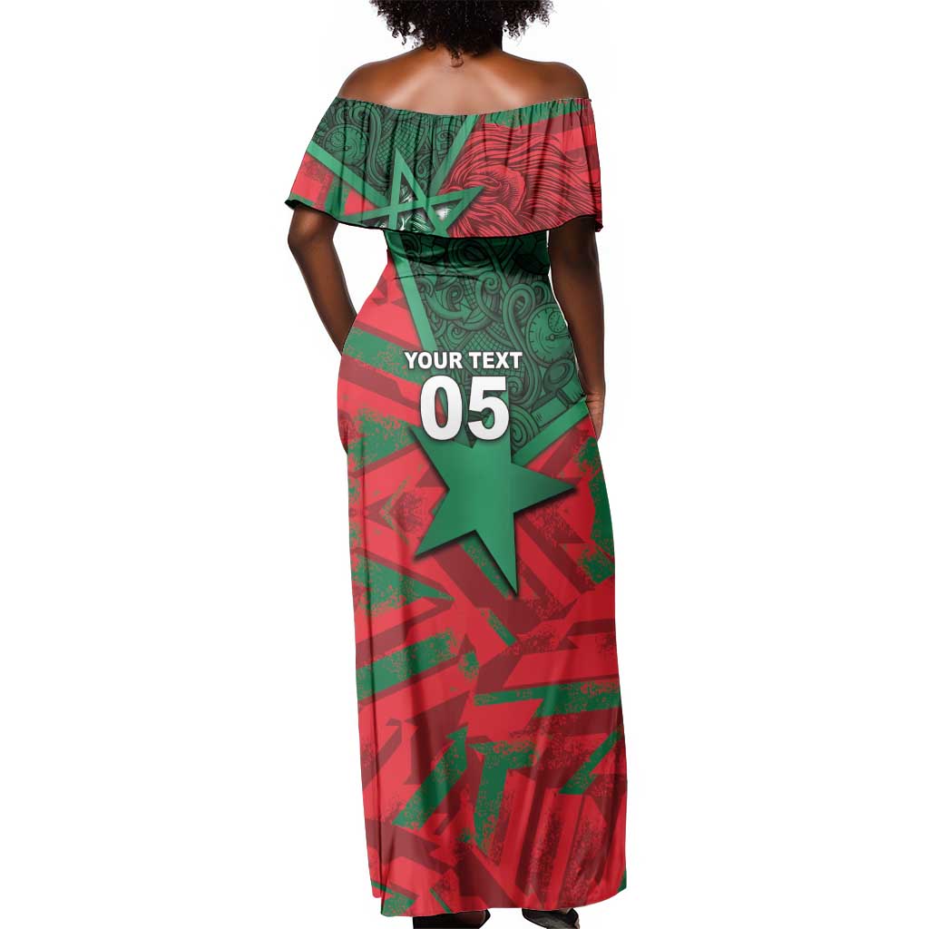Custom Morocco Football Off Shoulder Maxi Dress Pentagram Red Lion African