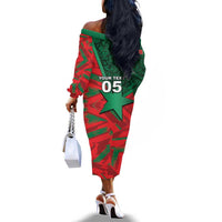 Custom Morocco Football Off The Shoulder Long Sleeve Dress Pentagram Red Lion African