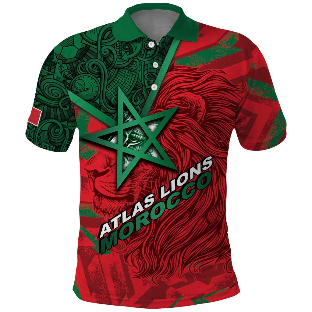 Custom Morocco Football Polo Shirt Pentagram Red Lion African