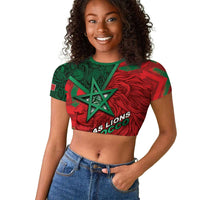Custom Morocco Football Raglan Cropped T shirt Pentagram Red Lion African