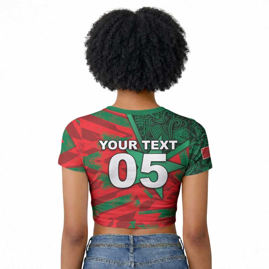 Custom Morocco Football Raglan Cropped T shirt Pentagram Red Lion African