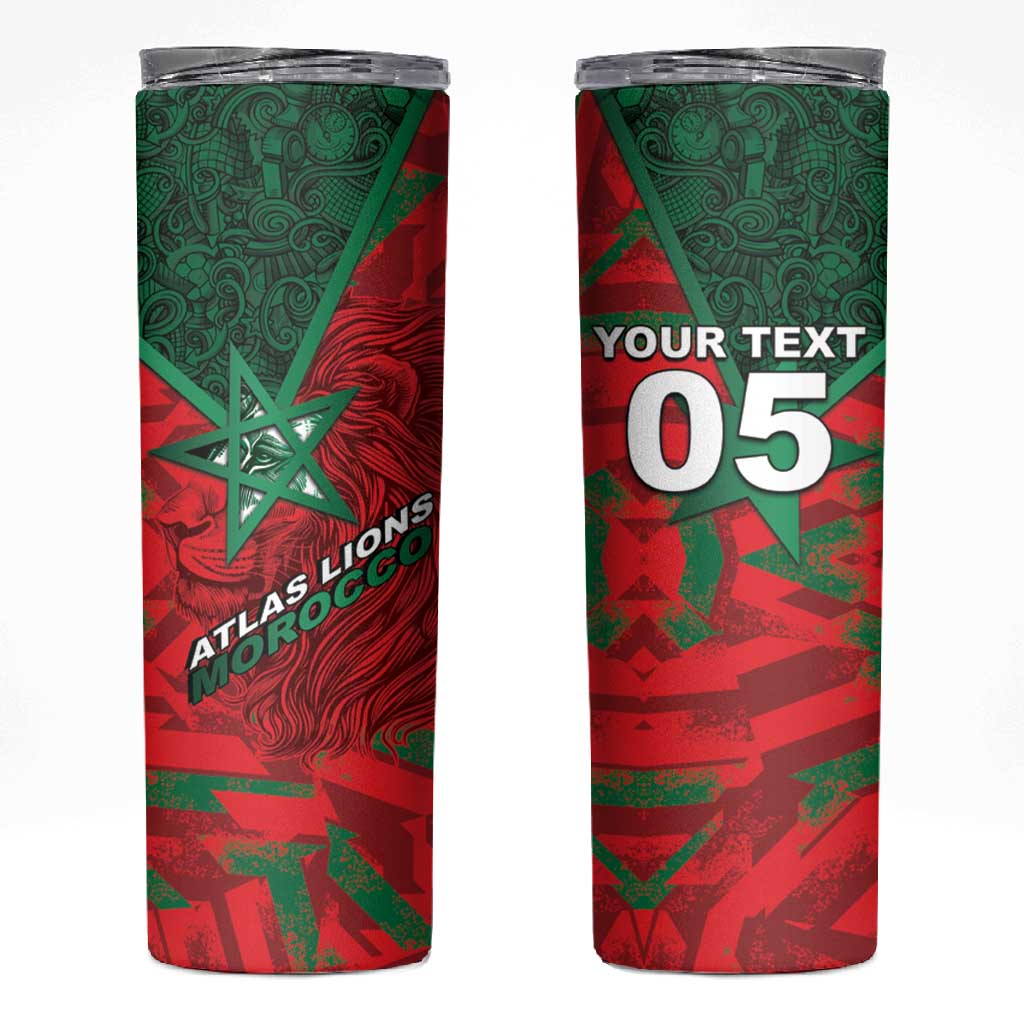 Custom Morocco Football Skinny Tumbler Pentagram Red Lion African