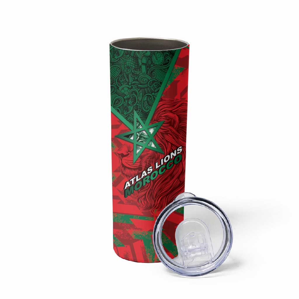 Custom Morocco Football Skinny Tumbler Pentagram Red Lion African