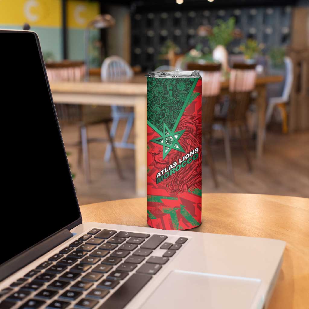 Custom Morocco Football Skinny Tumbler Pentagram Red Lion African