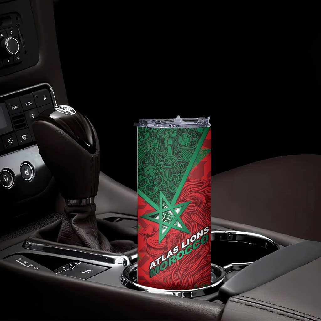 Custom Morocco Football Skinny Tumbler Pentagram Red Lion African