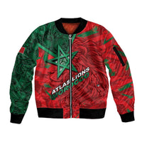 Custom Morocco Football Sleeve Zip Bomber Jacket Pentagram Red Lion African