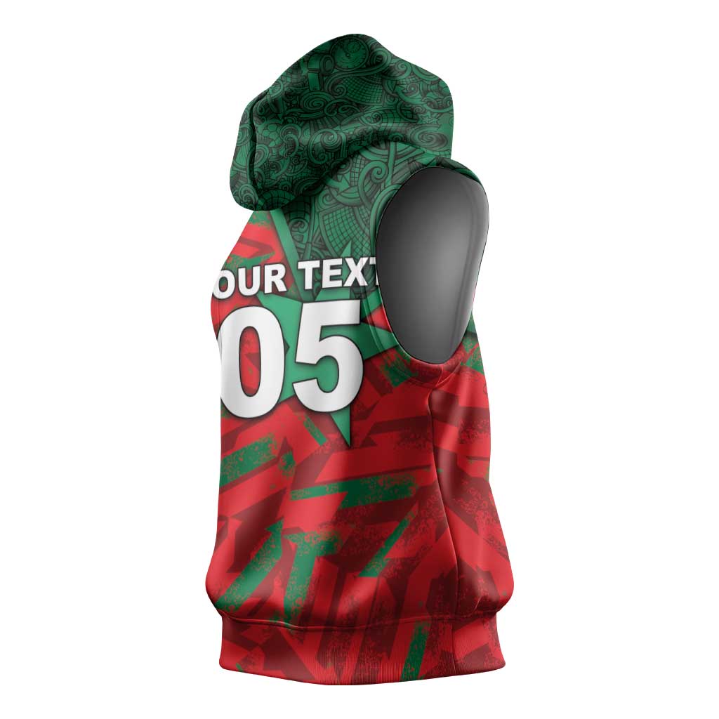 Custom Morocco Football Sleeveless Hoodie Pentagram Red Lion African