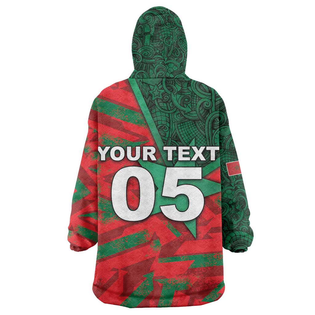 Custom Morocco Football Wearable Blanket Hoodie Pentagram Red Lion African