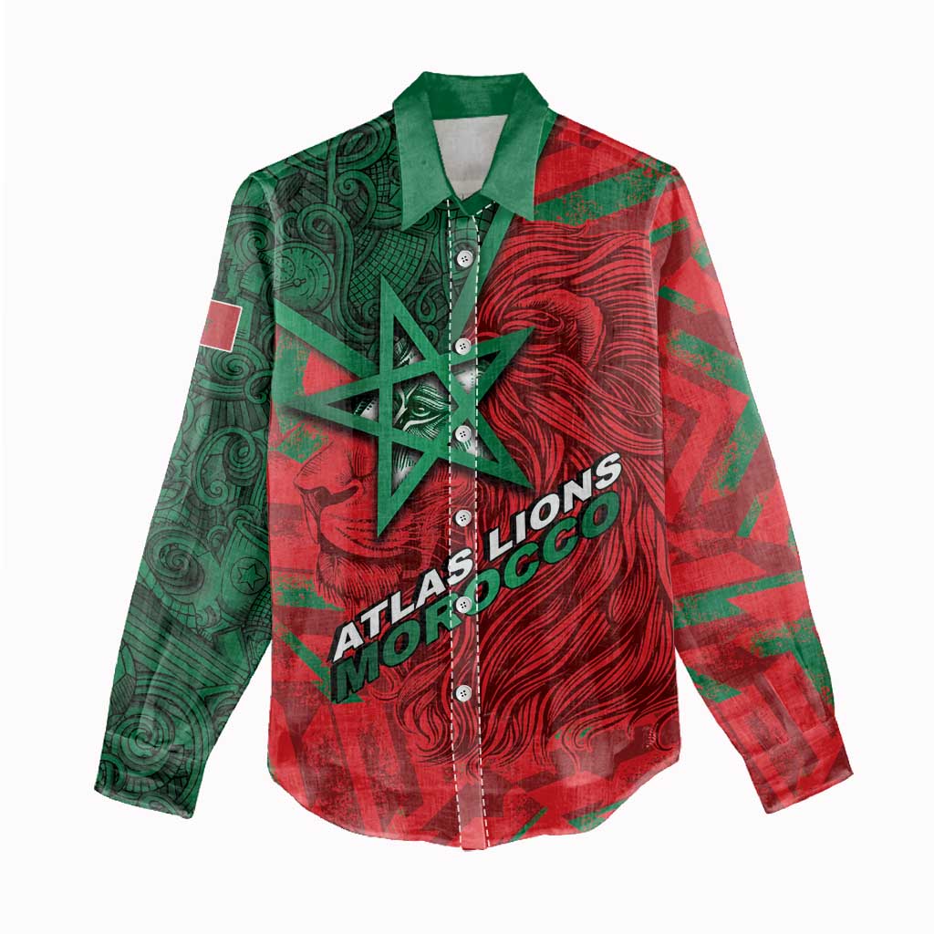 Custom Morocco Football Women Casual Shirt Pentagram Red Lion African