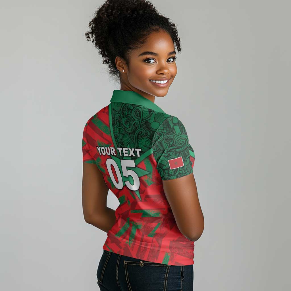 Custom Morocco Football Women Polo Shirt Pentagram Red Lion African