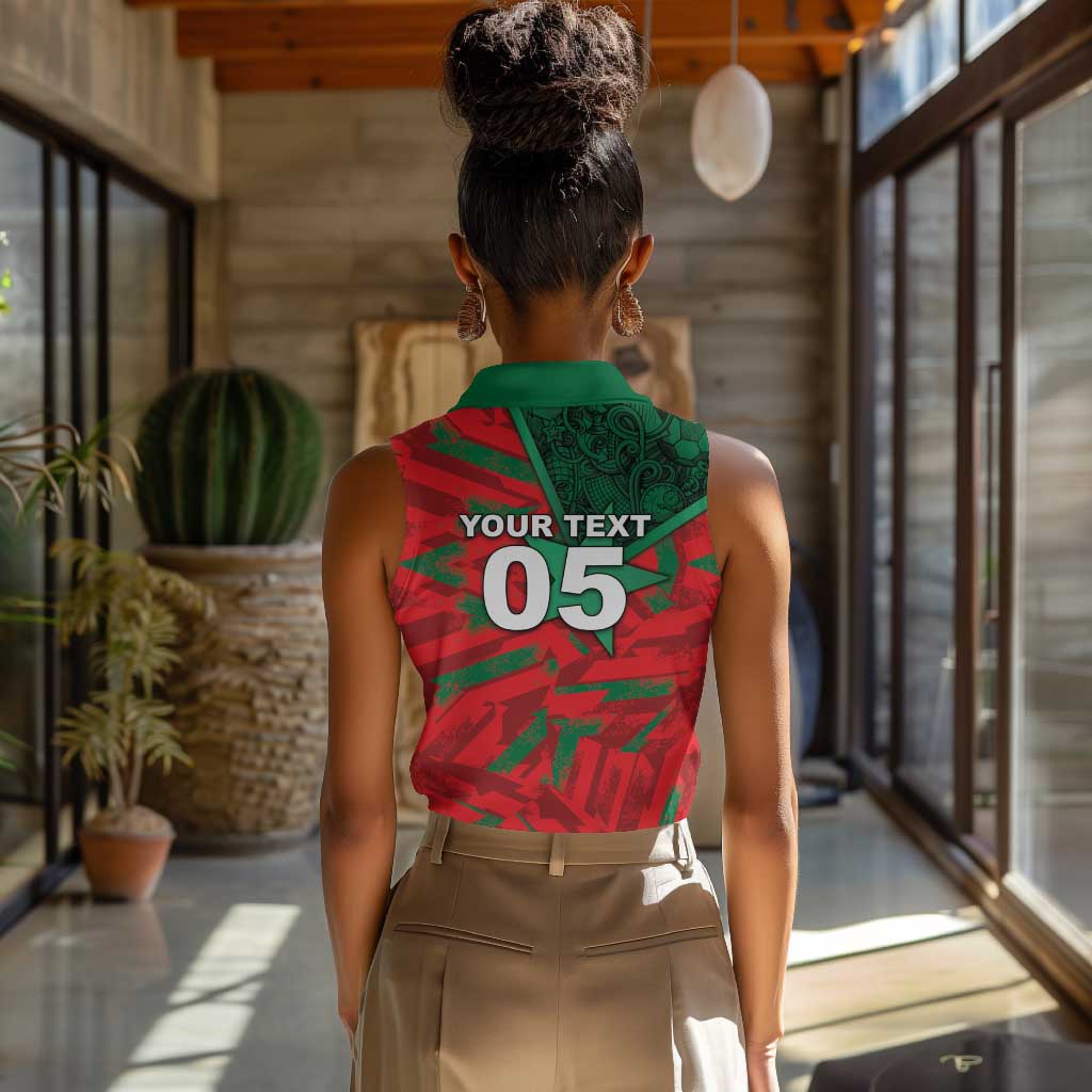 Custom Morocco Football Women Sleeveless Polo Shirt Pentagram Red Lion African