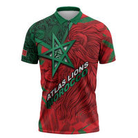 Custom Morocco Football Zipper Polo Shirt Pentagram Red Lion African