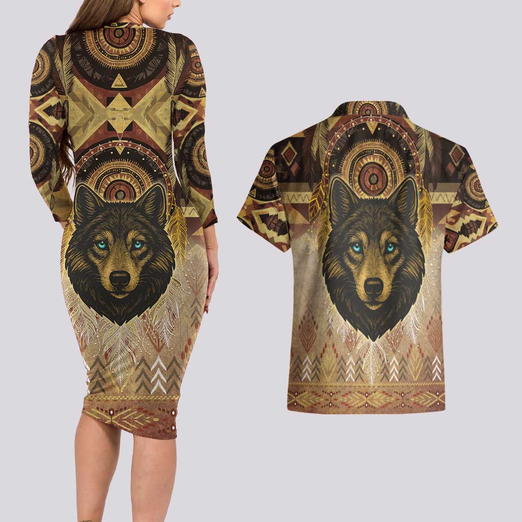 Native American Animal Spirit Couples Matching Long Sleeve Bodycon Dress and Hawaiian Shirt