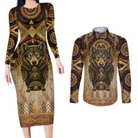 Native American Animal Spirit Couples Matching Long Sleeve Bodycon Dress and Long Sleeve Button Shirt