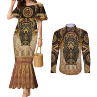 Native American Animal Spirit Couples Matching Mermaid Dress and Long Sleeve Button Shirt