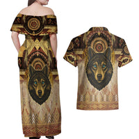 Native American Animal Spirit Couples Matching Off Shoulder Maxi Dress and Hawaiian Shirt