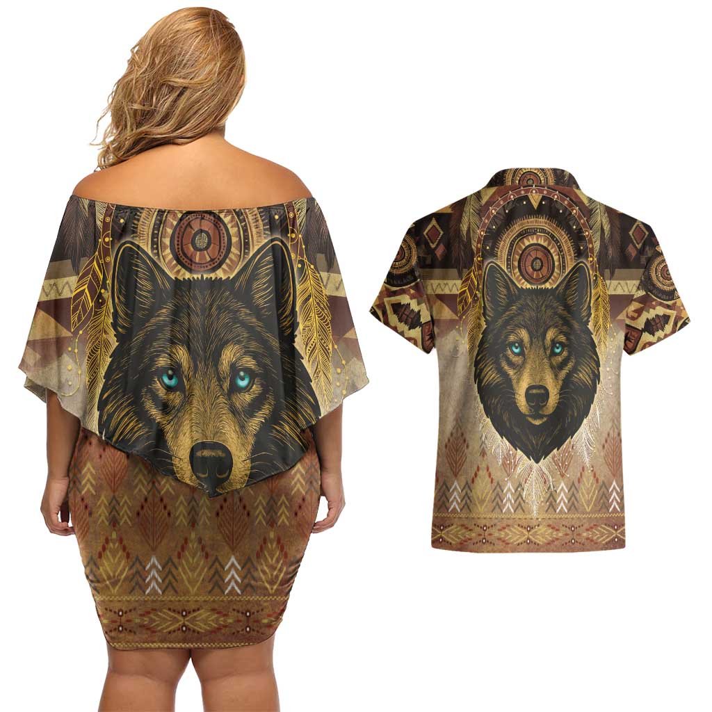 Native American Animal Spirit Couples Matching Off Shoulder Short Dress and Hawaiian Shirt