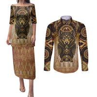 Native American Animal Spirit Couples Matching Puletasi and Long Sleeve Button Shirt