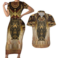 Native American Animal Spirit Couples Matching Short Sleeve Bodycon Dress and Hawaiian Shirt