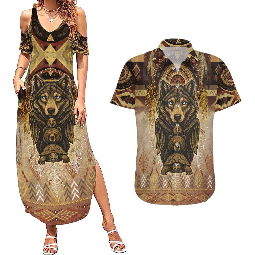 Native American Animal Spirit Couples Matching Summer Maxi Dress and Hawaiian Shirt