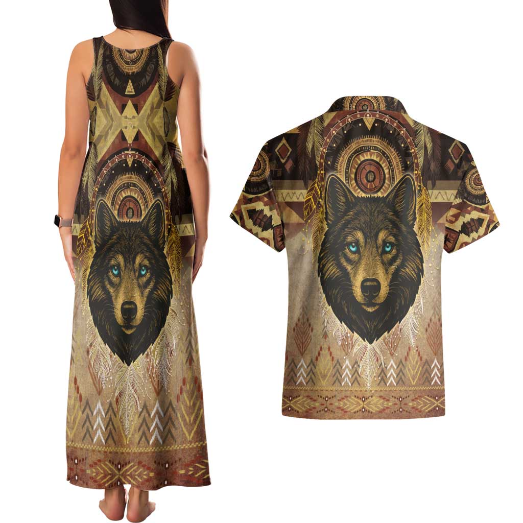 Native American Animal Spirit Couples Matching Tank Maxi Dress and Hawaiian Shirt