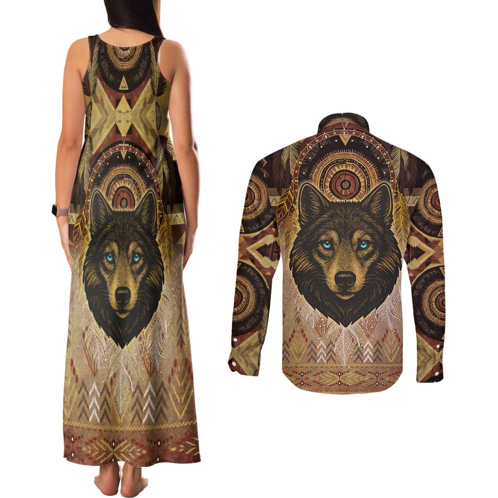 Native American Animal Spirit Couples Matching Tank Maxi Dress and Long Sleeve Button Shirt
