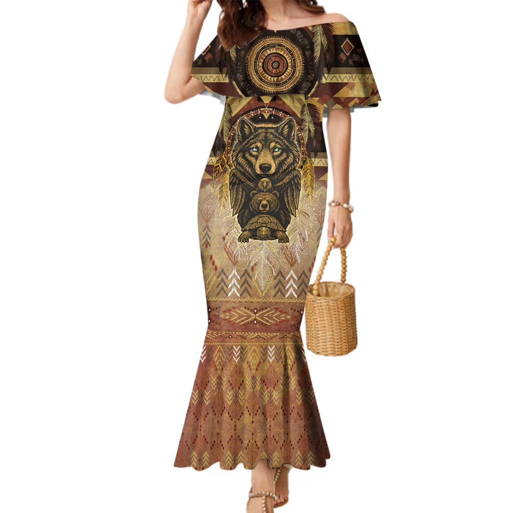 Native American Animal Spirit Family Matching Mermaid Dress and Hawaiian Shirt