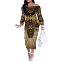 Native American Animal Spirit Family Matching Off The Shoulder Long Sleeve Dress and Hawaiian Shirt
