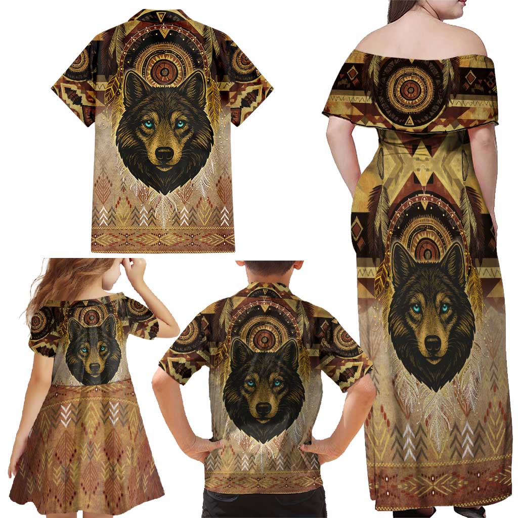 Native American Animal Spirit Family Matching Off Shoulder Maxi Dress and Hawaiian Shirt