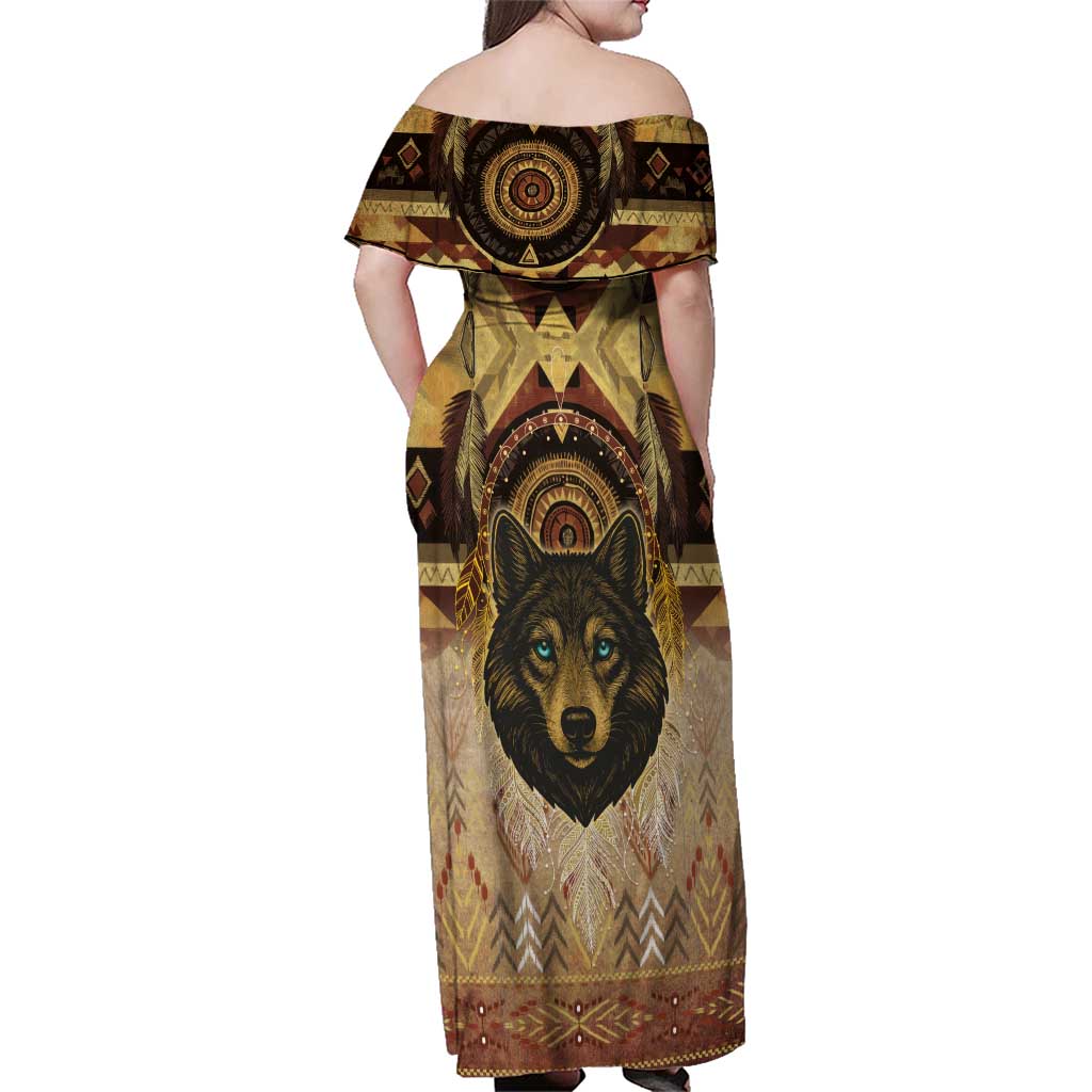 Native American Animal Spirit Family Matching Off Shoulder Maxi Dress and Hawaiian Shirt
