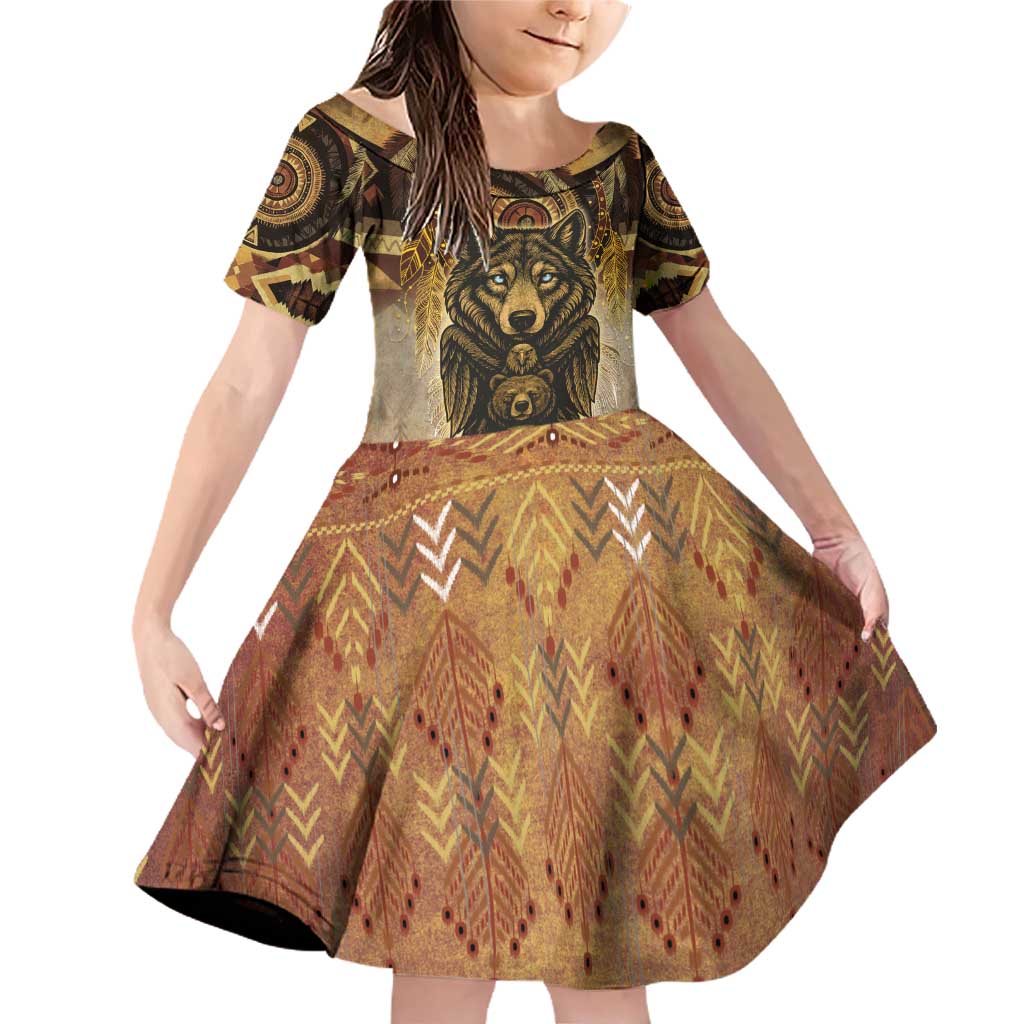 Native American Animal Spirit Family Matching Off Shoulder Short Dress and Hawaiian Shirt