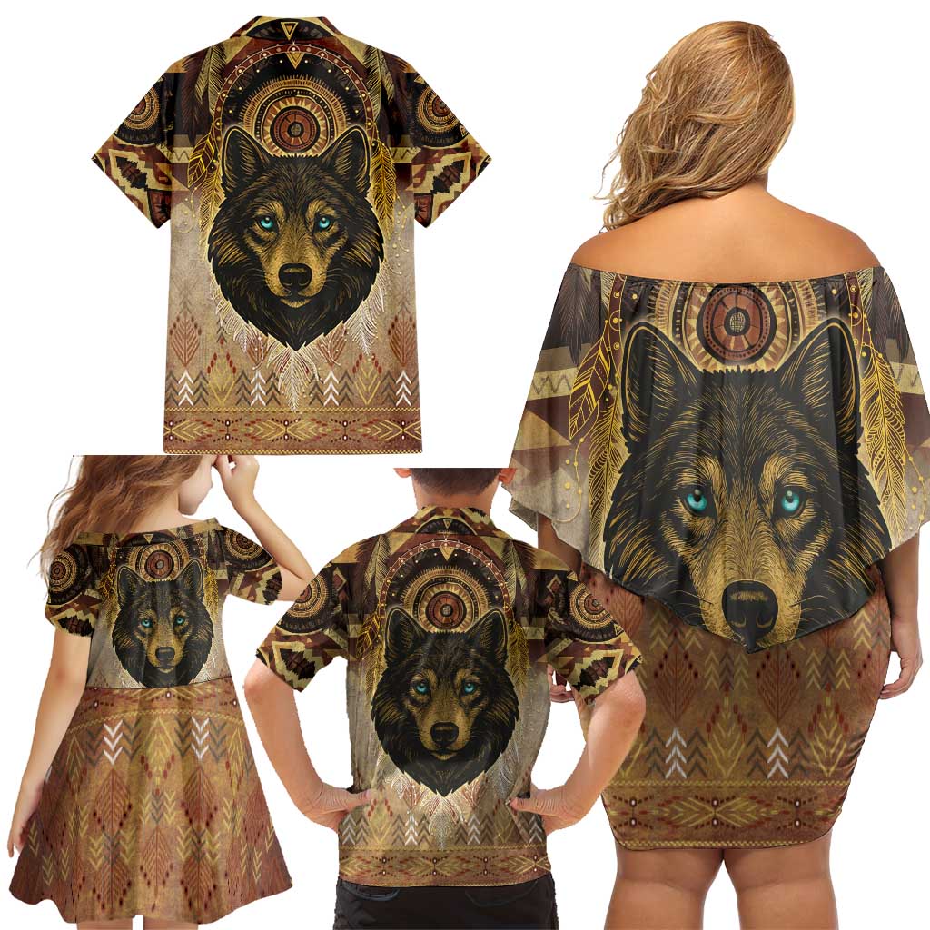 Native American Animal Spirit Family Matching Off Shoulder Short Dress and Hawaiian Shirt