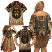 Native American Animal Spirit Family Matching Off Shoulder Short Dress and Hawaiian Shirt
